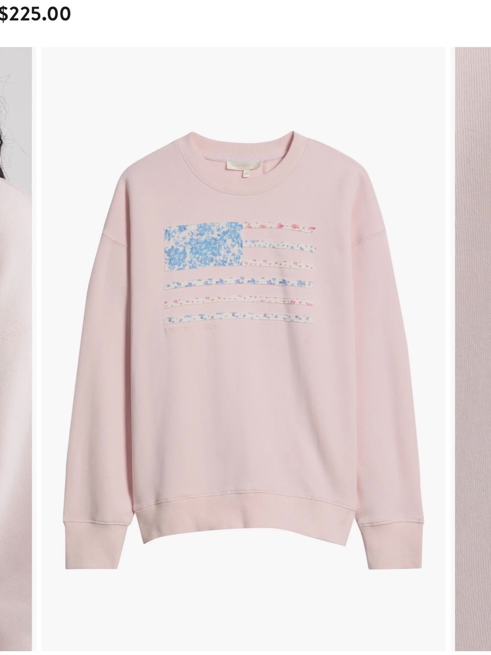 LoveShackFancy Pastel Pink Floral Flag Crewneck Sweatshirt